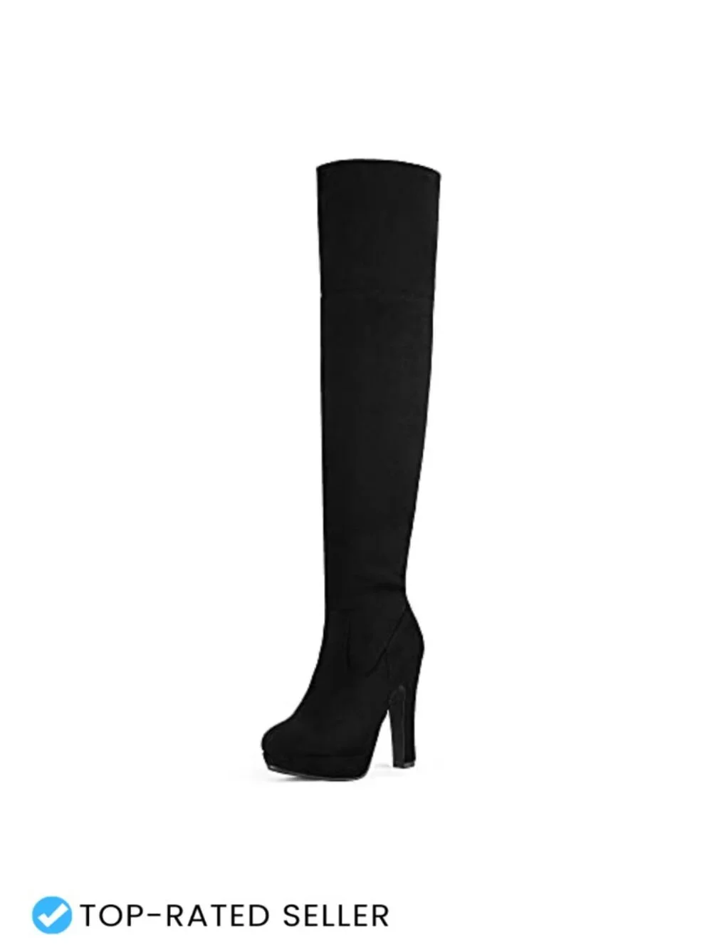Chunky High Heel Platform Thigh High Boots Stretch Faux Suede